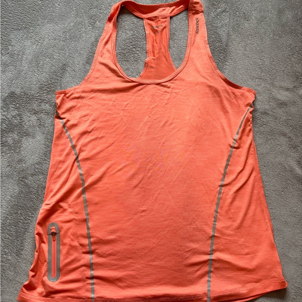 Reebok Shirt Womens Side Pocket Orange Runner Lightweight Gym Tank Top Size L